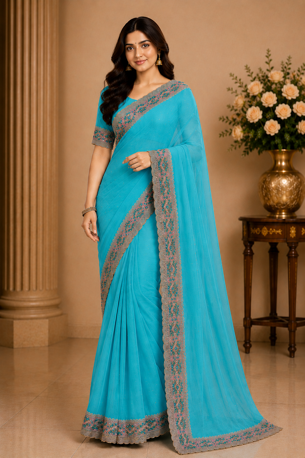 Pastel Chiffon Saree Set with Designer Embroidered Border (5 Colors) Lightweight Party Wear - M.R. Saree Emporium