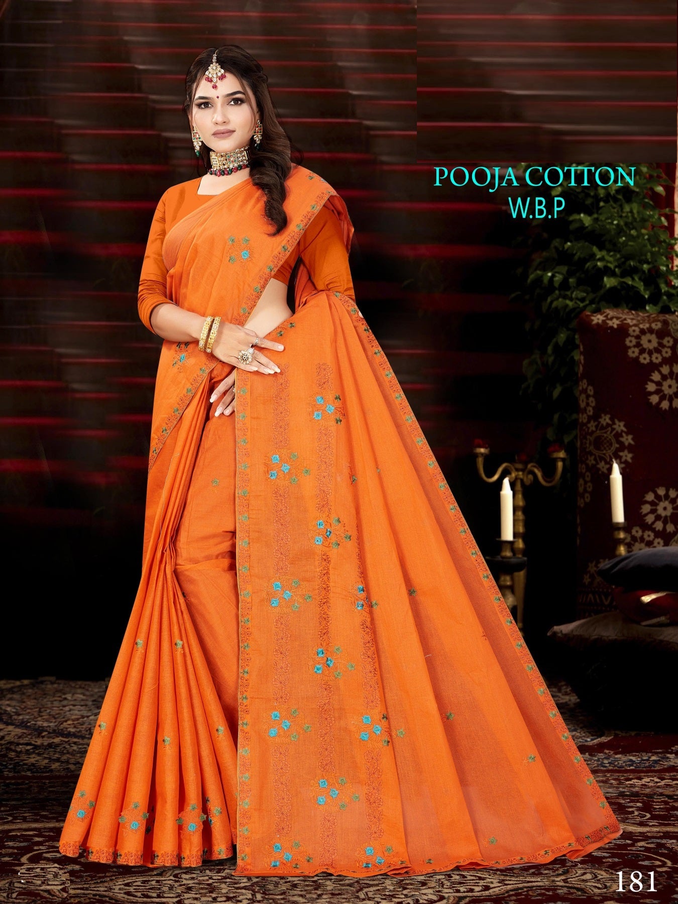 Pooja Cotton Work Saree W.B.P – Set of 8 Pcs -M.R. Saree Emporium