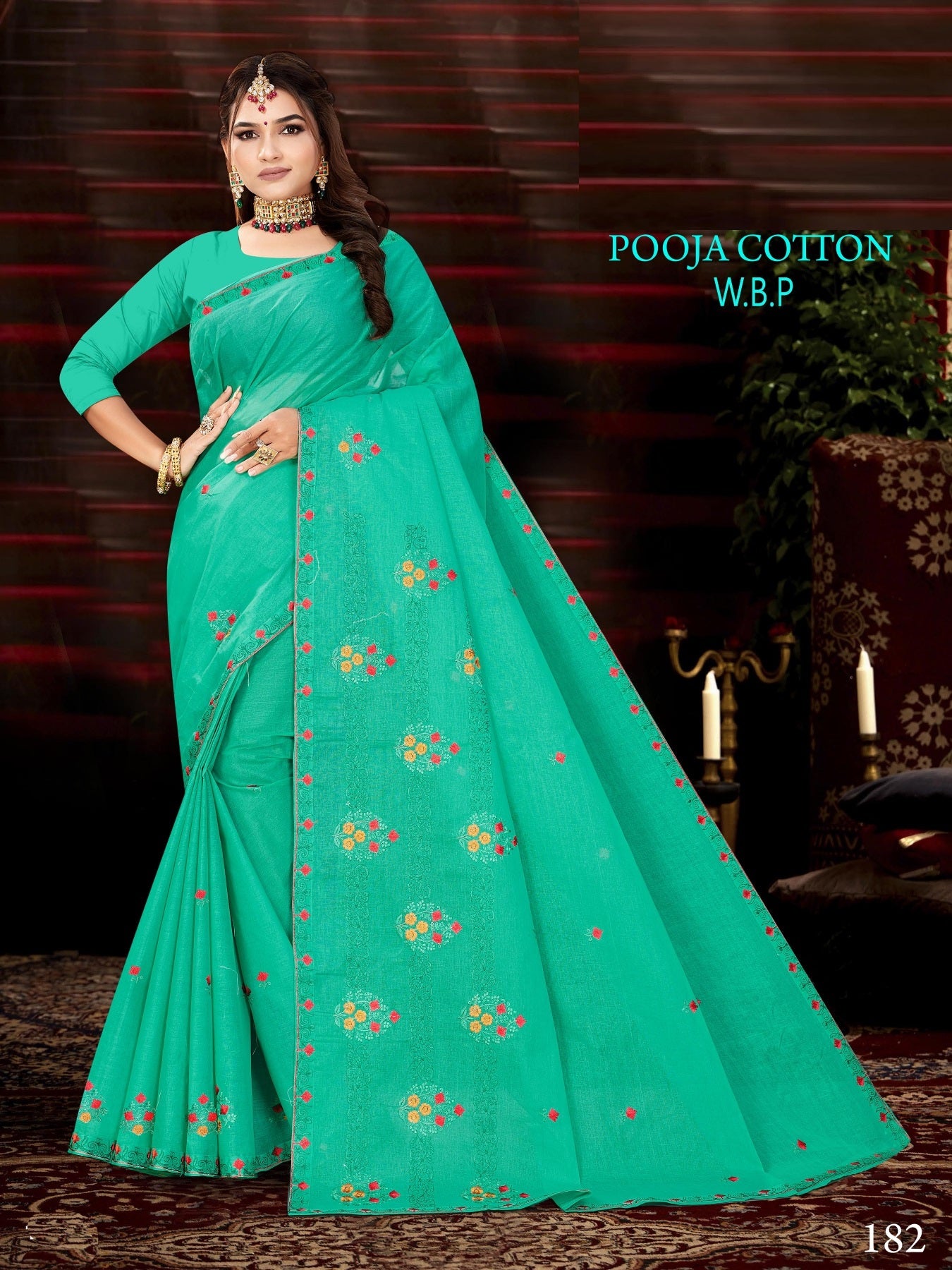 Pooja Cotton Work Saree W.B.P – Set of 8 Pcs -M.R. Saree Emporium