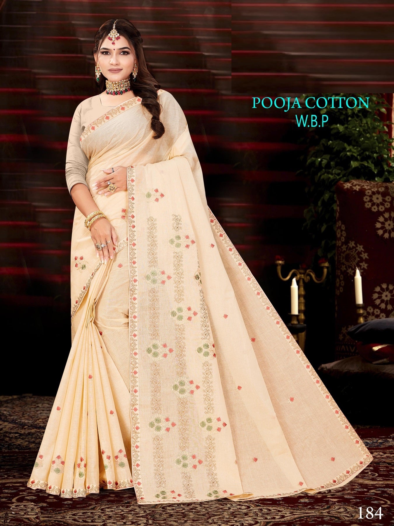 Pooja Cotton Work Saree W.B.P – Set of 8 Pcs -M.R. Saree Emporium