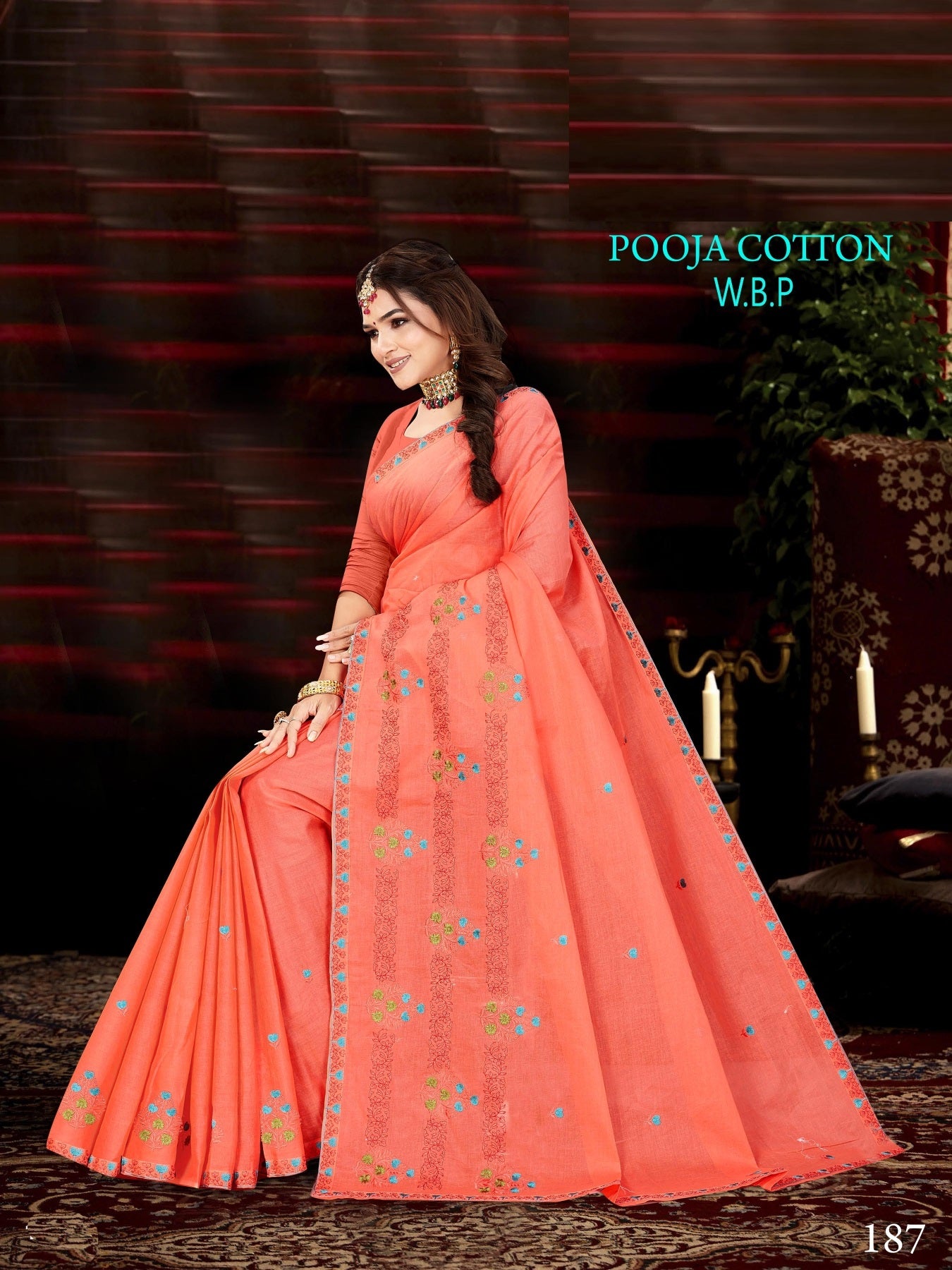 Pooja Cotton Work Saree W.B.P – Set of 8 Pcs -M.R. Saree Emporium