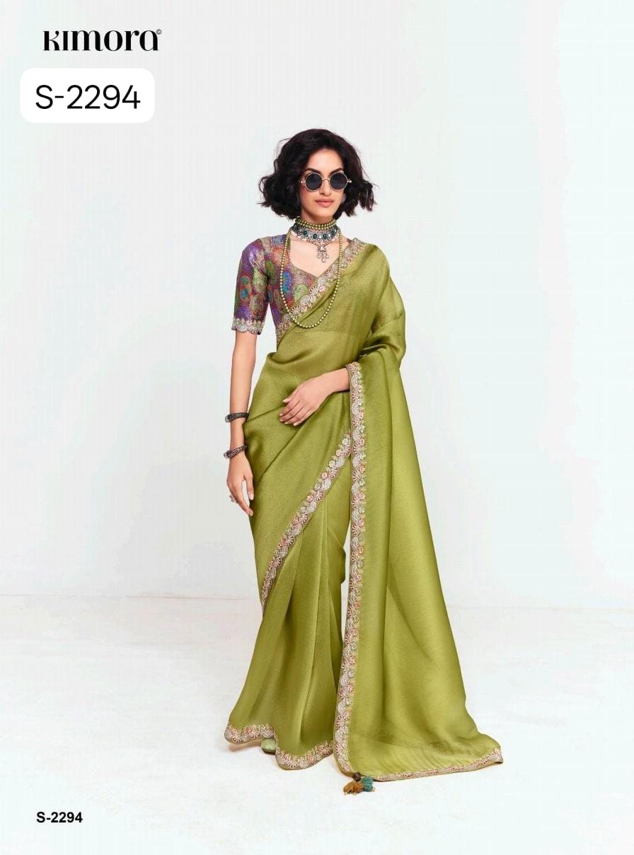 S-2294 Premium Pure Fancy Tissue Saree with Designer Contrast Handwork Blouse