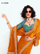S-2298 Premium Pure Fancy Tissue Saree with Designer Contrast Handwork Blouse