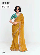 S-2301 Premium Pure Fancy Tissue Saree with Designer Contrast Handwork Blouse