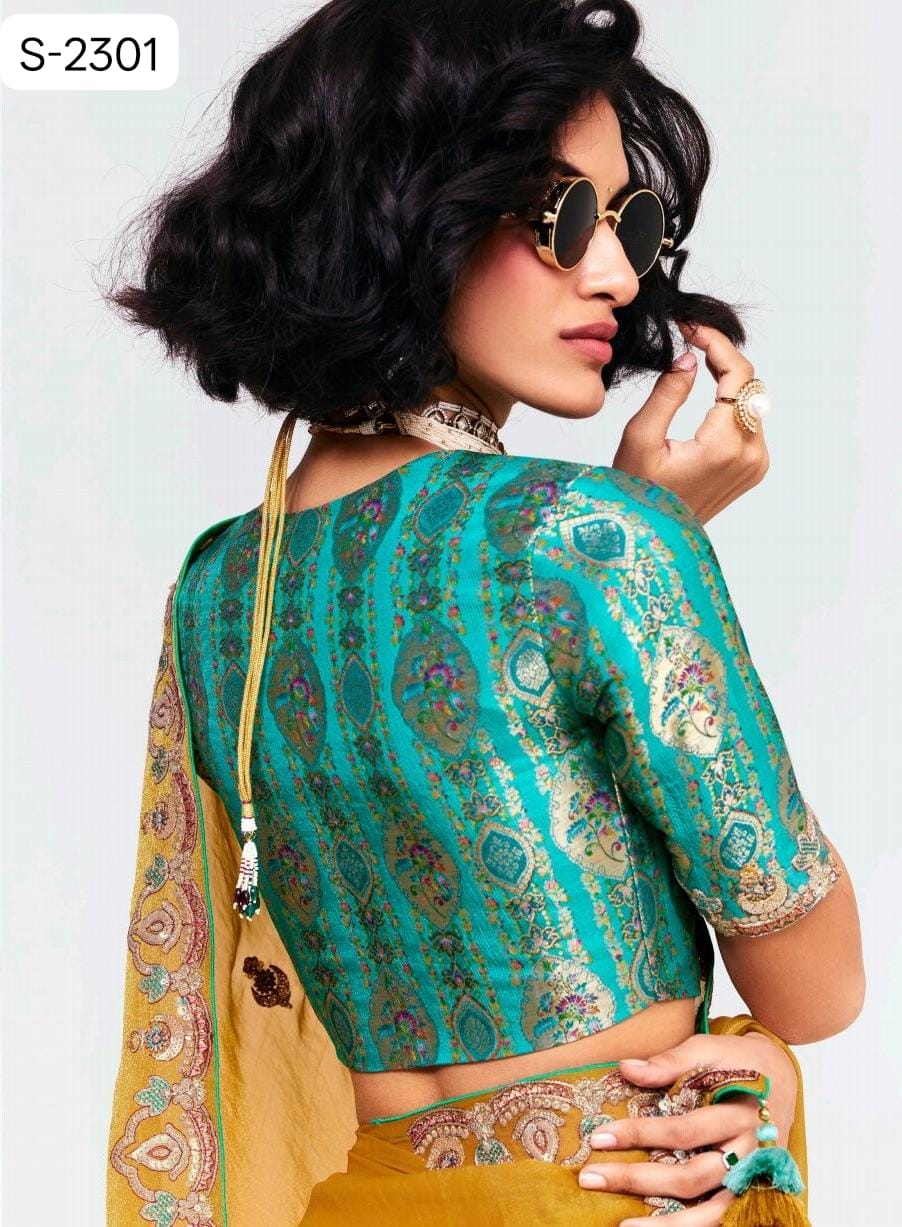 Kimora Deevangi Vol-33 Premium Pure Fancy Tissue Saree with Designer Contrast Handwork Blouse