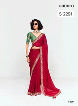 S-2291 Premium Pure Fancy Tissue Saree with Designer Contrast Handwork Blouse