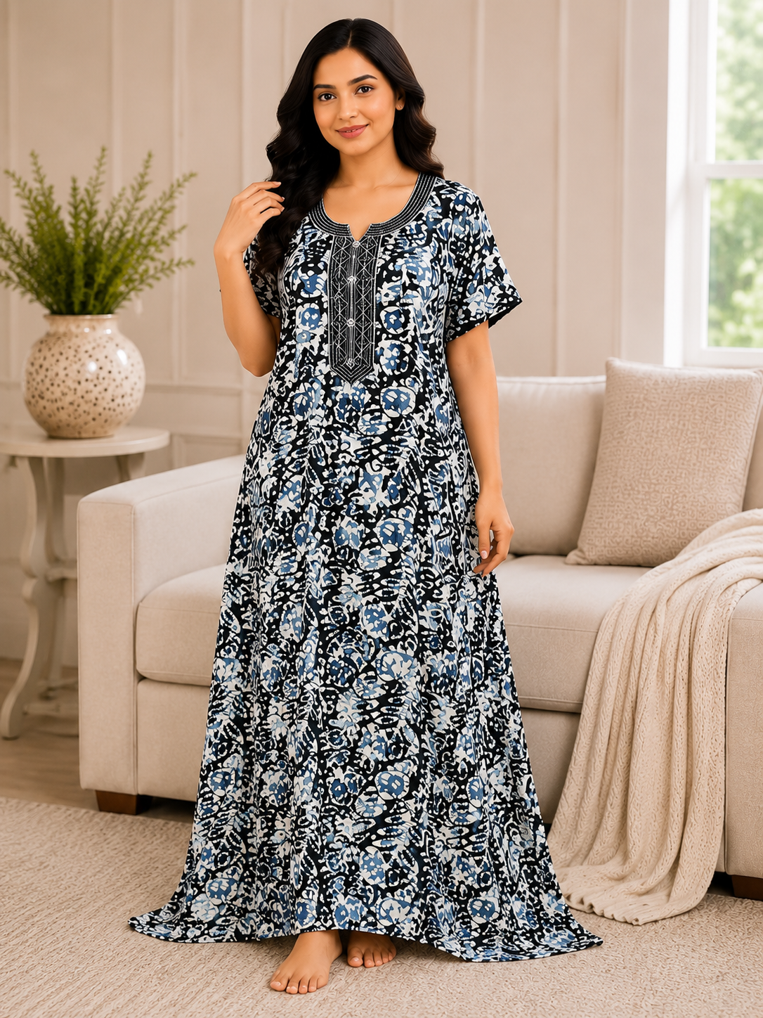 Premium Soft Cotton Printed Nighty - 5 Pcs Set