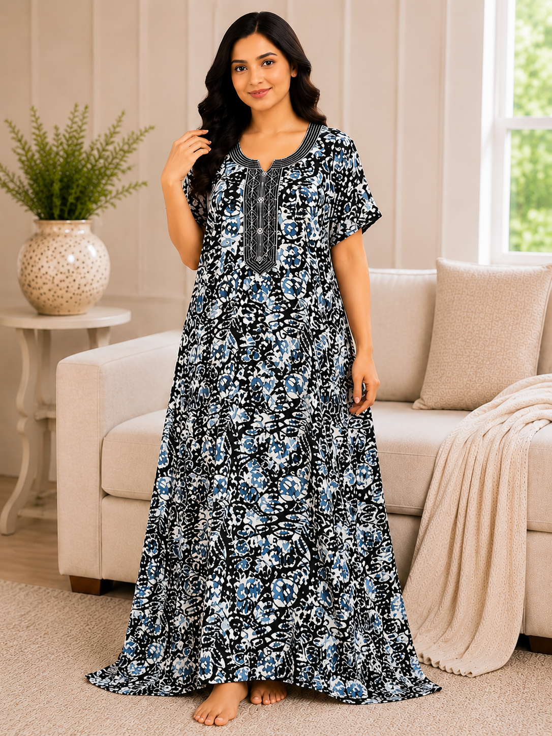 Premium Soft Cotton Printed Nighty - 5 Pcs Set