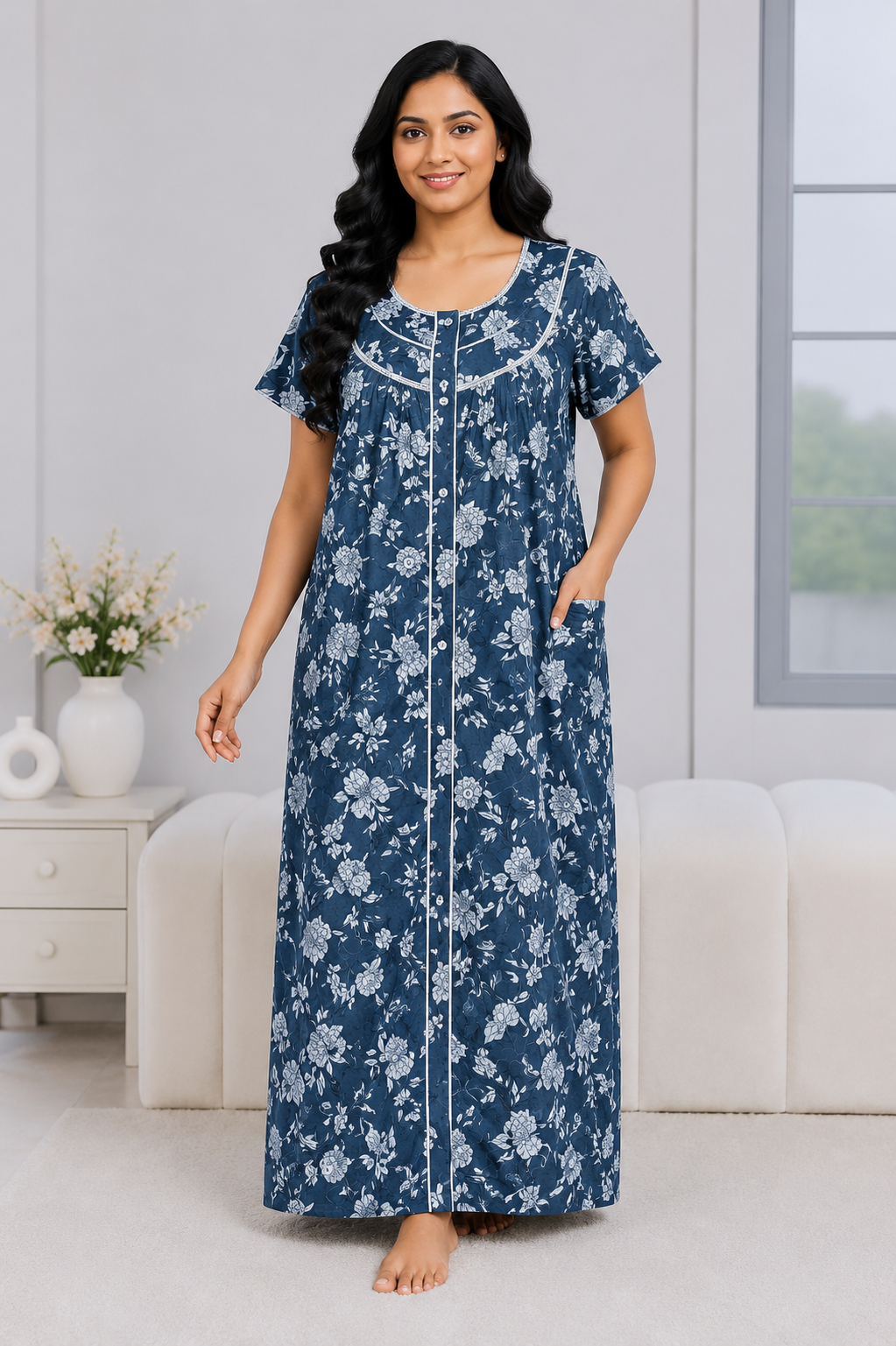 Soft Rayon Printed Nighty – 2 Pcs Set