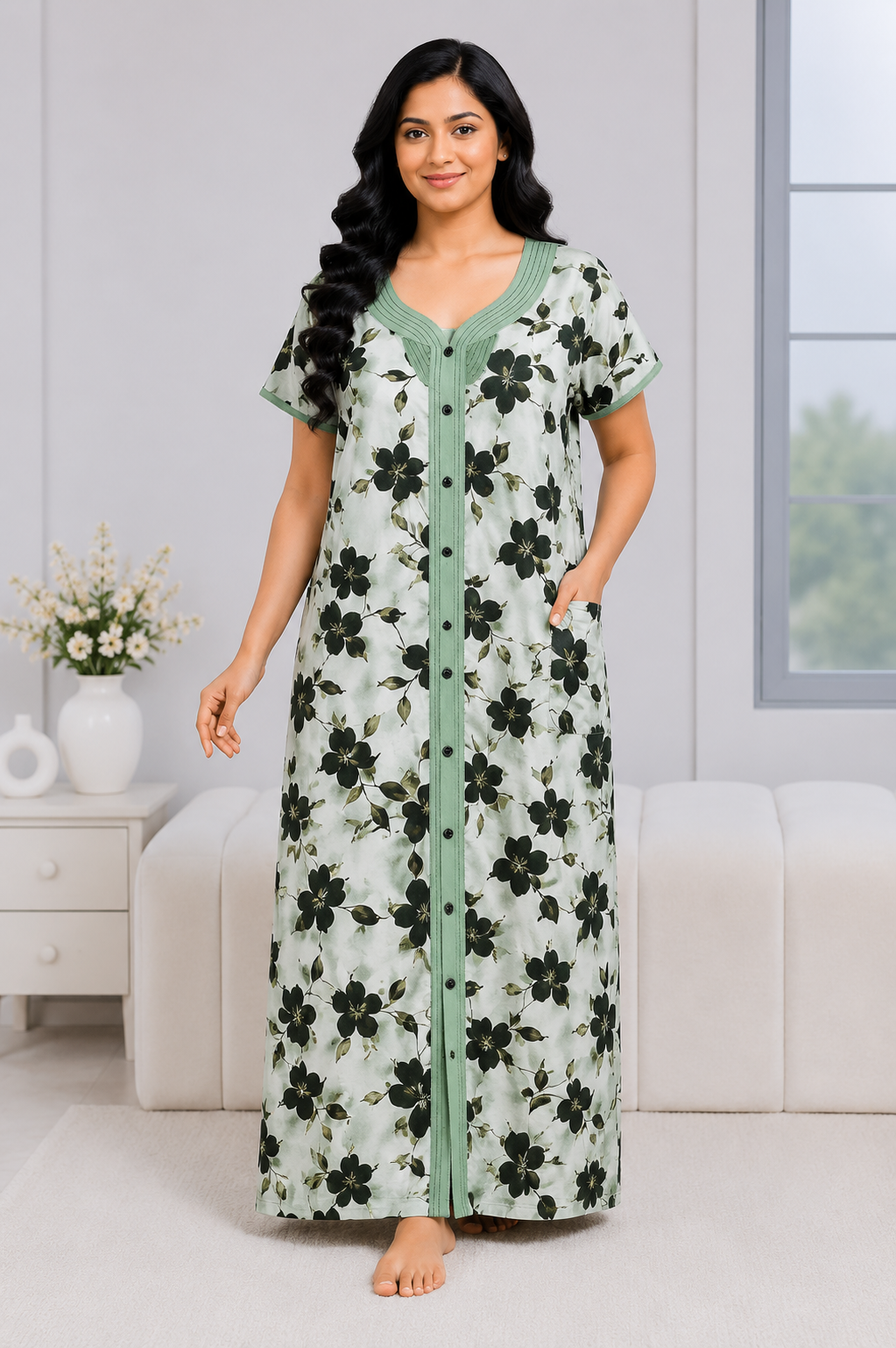 Soft Rayon Printed Nighty – 2 Pcs Set