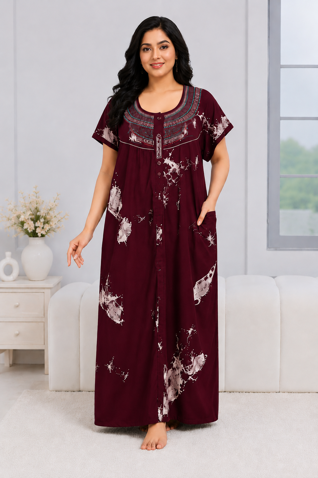 Soft Rayon Printed Nighty – 5 Pcs Set