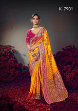 Pure Satin Banarasi Saree - Rich Zari Border & Heavy Embroidered Blouse