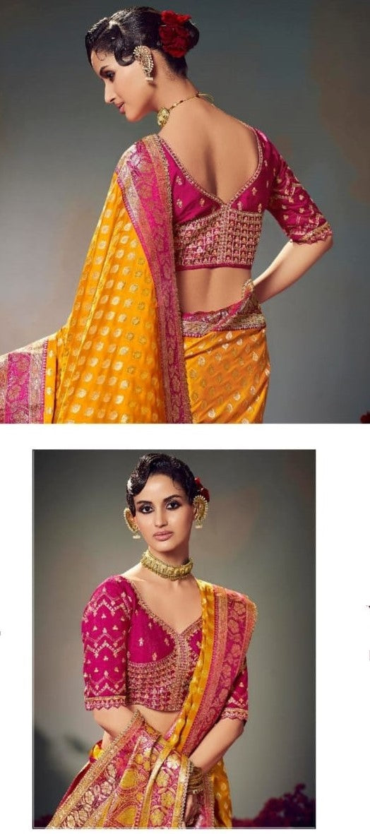 Pure Satin Banarasi Saree - Rich Zari Border & Heavy Embroidered Blouse