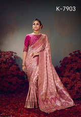 Pure Satin Banarasi Saree - Rich Zari Border & Heavy Embroidered Blouse