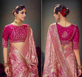 Pure Satin Banarasi Saree - Rich Zari Border & Heavy Embroidered Blouse