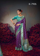 Pure Satin Banarasi Saree - Rich Zari Border & Heavy Embroidered Blouse