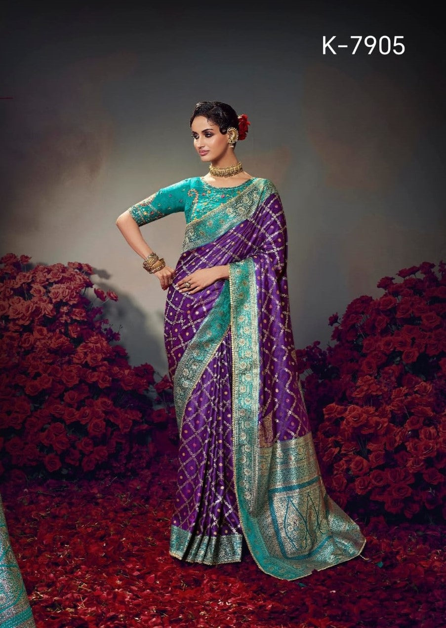 Pure Satin Banarasi Saree - Rich Zari Border & Heavy Embroidered Blouse