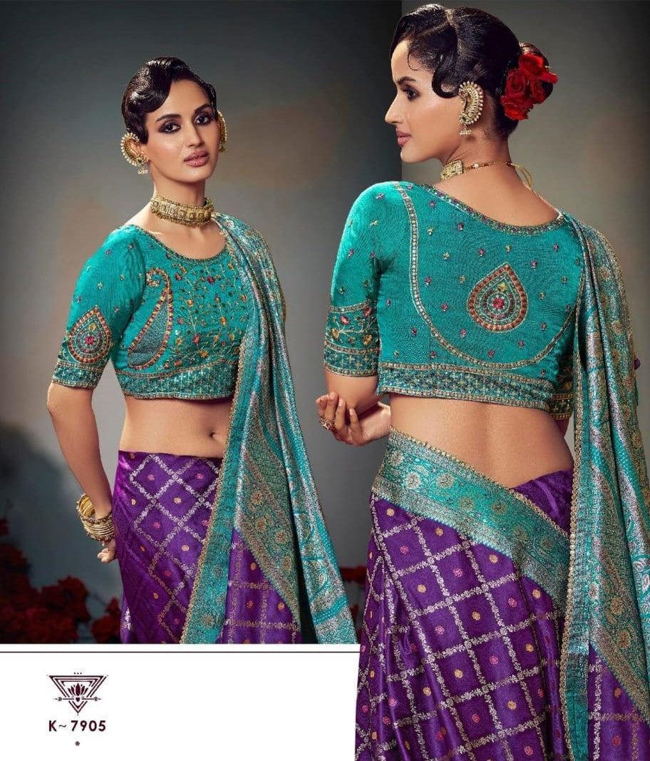 Pure Satin Banarasi Saree - Rich Zari Border & Heavy Embroidered Blouse