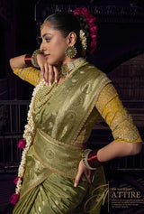 Kira Kesha Pure Viscose Tissue Saree with Handworked Pallu 5 Pcs Set