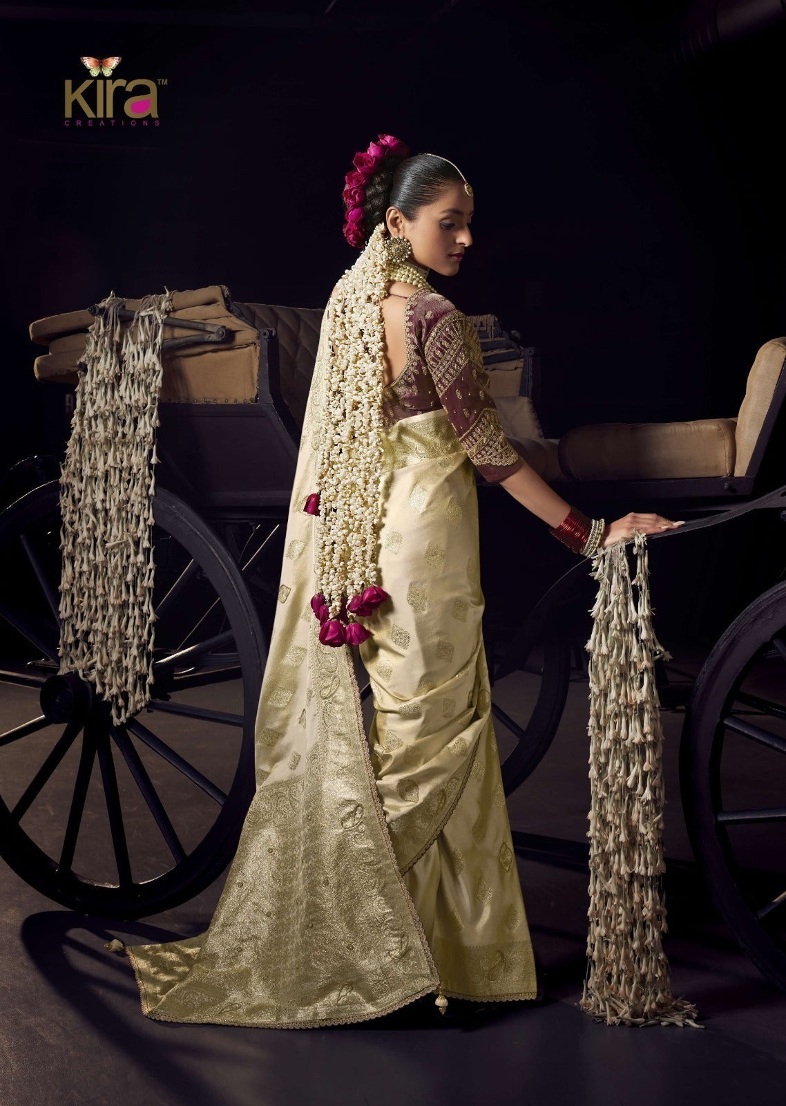 Kira Kesha Pure Viscose Tissue Saree with Handworked Pallu 5 Pcs Set