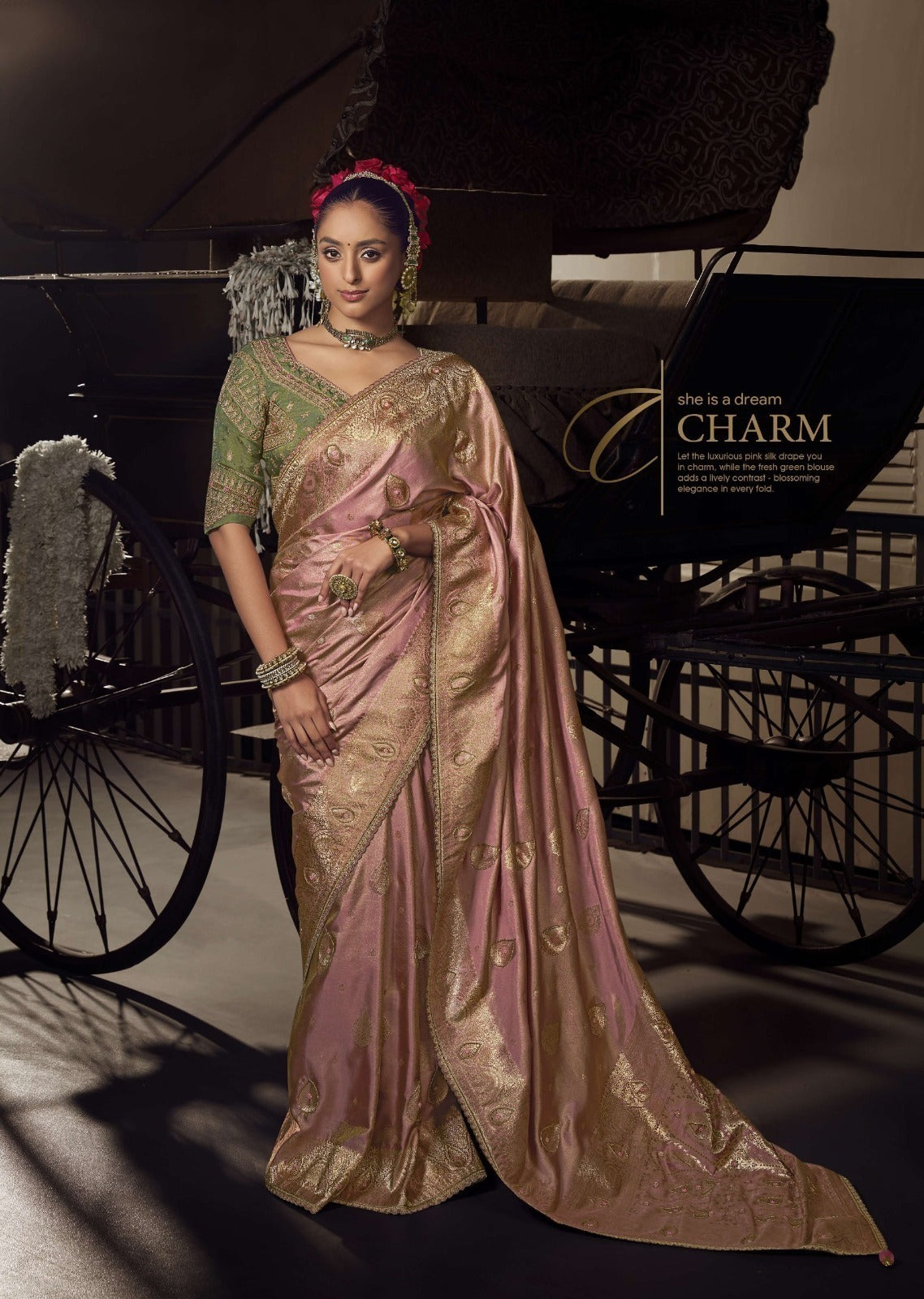 Kira Kesha Pure Viscose Tissue Saree with Handworked Pallu 5 Pcs Set