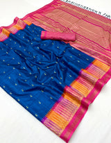 RajYog Pushpa Tusser Saree with Designer Print & Tassels - 8 Pcs Set