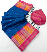 RajYog Pushpa Tusser Saree with Designer Print & Tassels - 8 Pcs Set