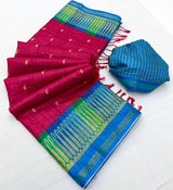 RajYog Pushpa Tusser Saree with Designer Print & Tassels - 8 Pcs Set