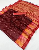 RajYog Pushpa Tusser Saree with Designer Print & Tassels - 8 Pcs Set