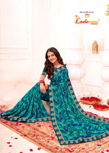 Ladorani Rangeela Designer Saree with Zari Border - 8 Pcs Set