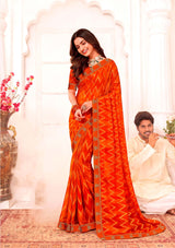 Ladorani Rangeela Designer Saree with Zari Border - 8 Pcs Set