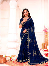 Ladorani Rangeela Designer Saree with Zari Border - 8 Pcs Set