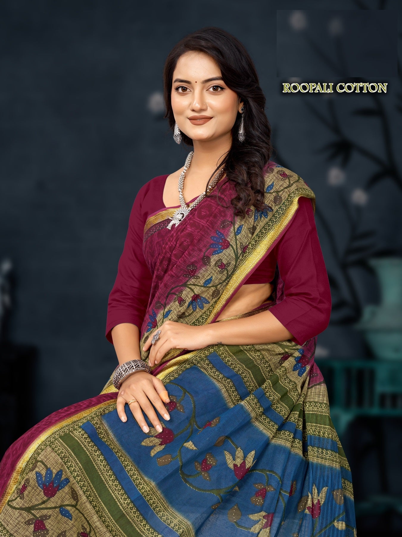 Roopali Cotton Fancy Saree – 8 Pcs Set -Printed Cotton Fabric M.R. Saree Emporium