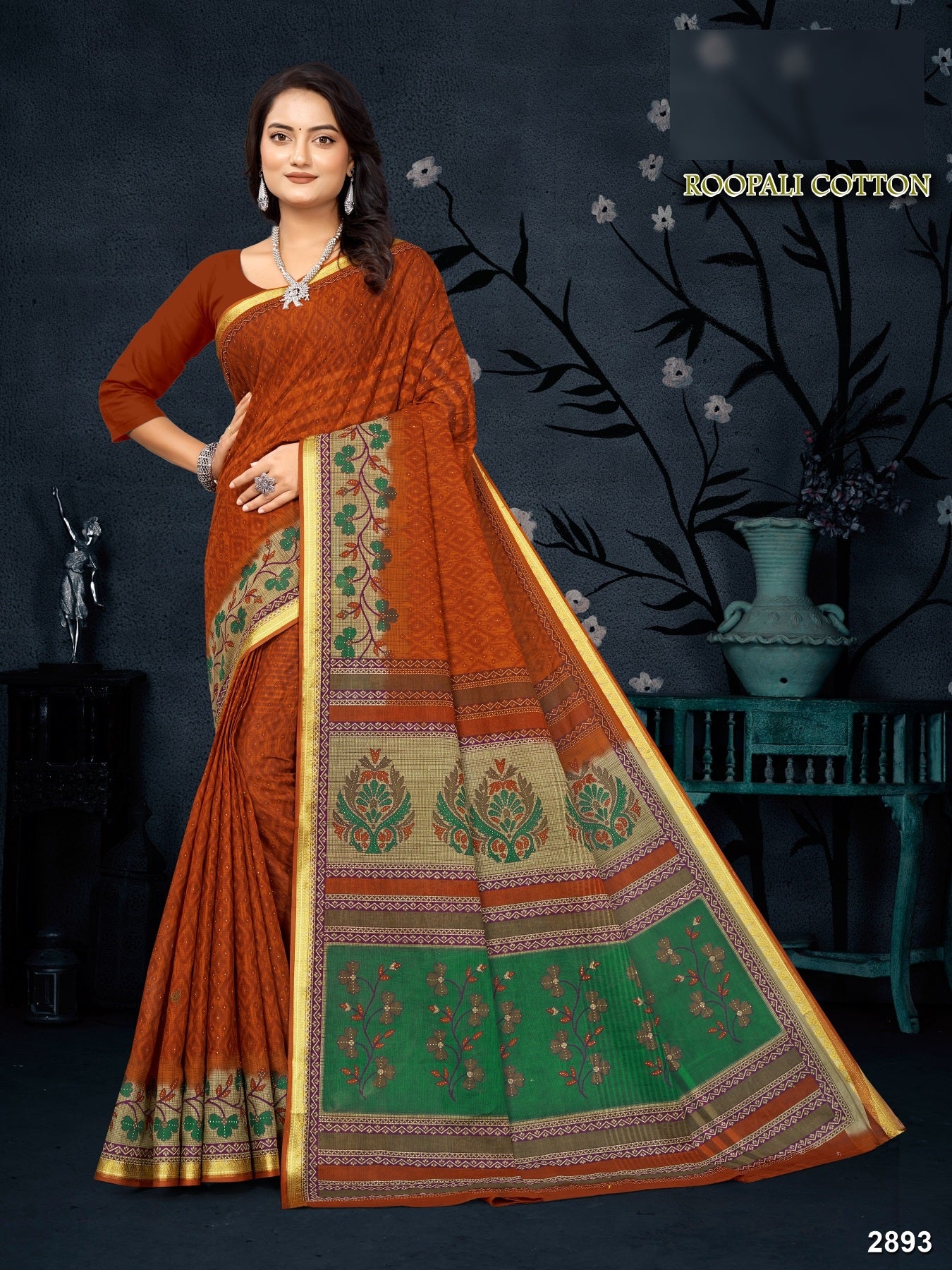 Roopali Cotton Fancy Saree – 8 Pcs Set -Printed Cotton Fabric M.R. Saree Emporium