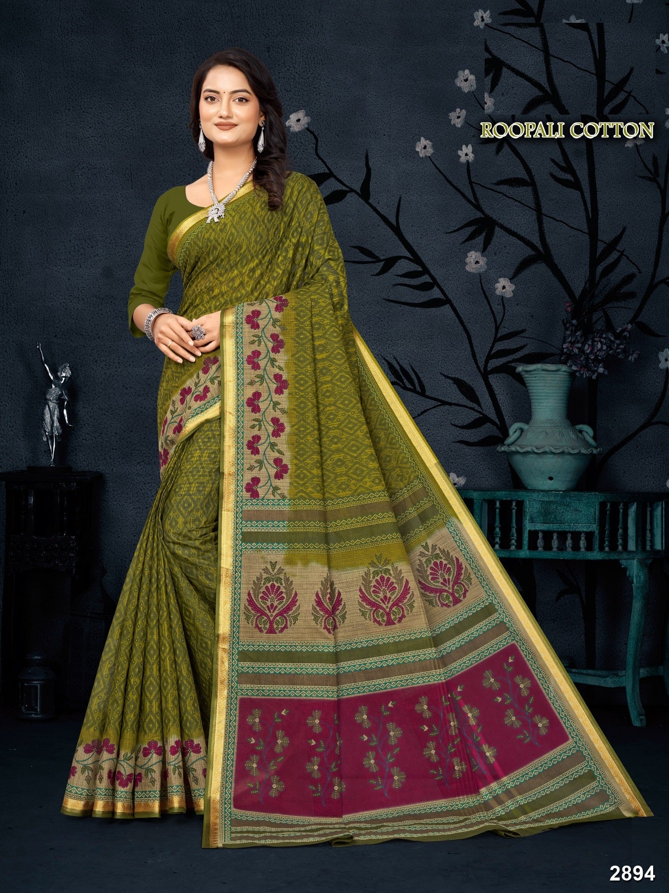 Roopali Cotton Fancy Saree – 8 Pcs Set -Printed Cotton Fabric M.R. Saree Emporium