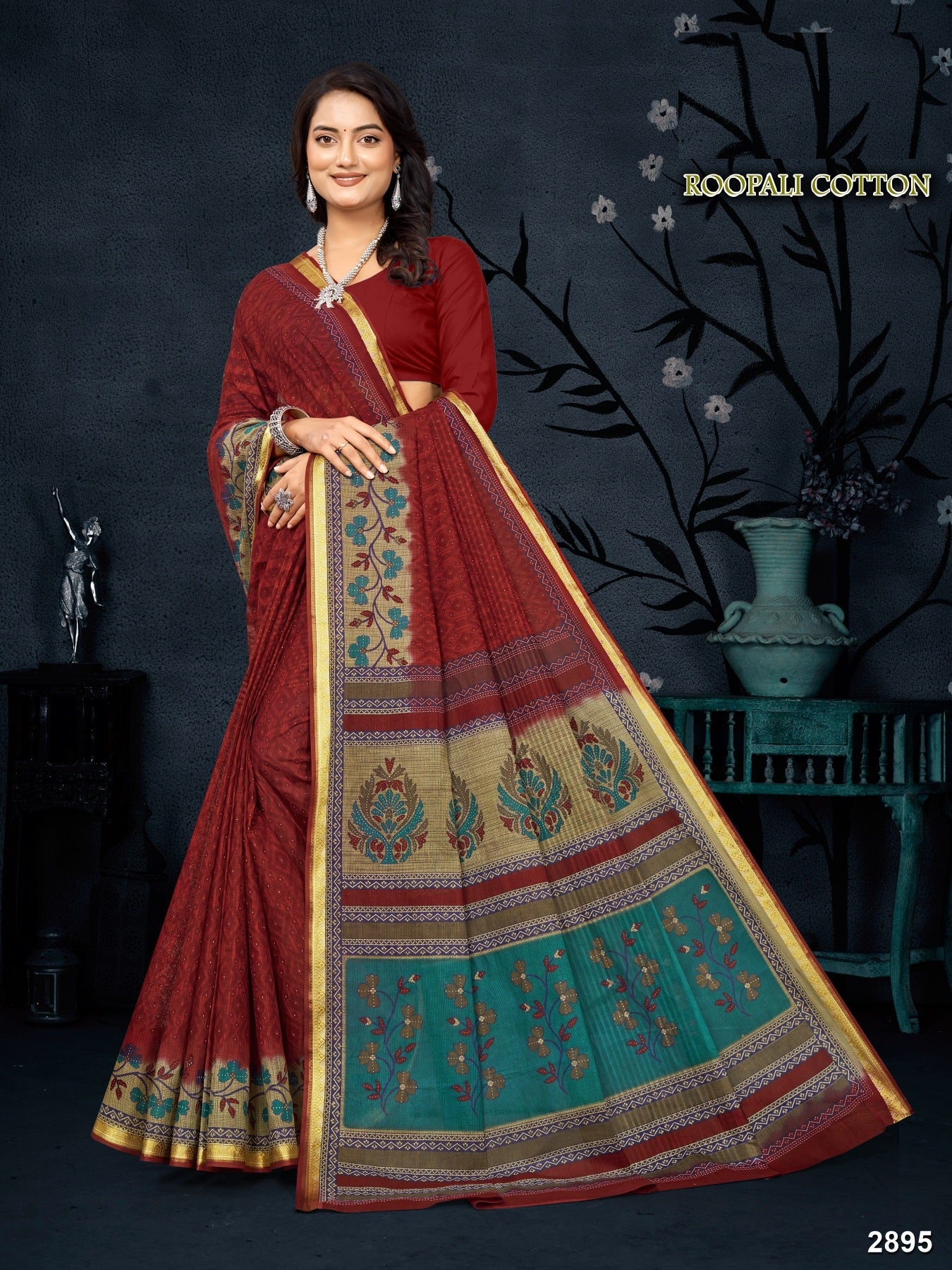 Roopali Cotton Fancy Saree – 8 Pcs Set -Printed Cotton Fabric M.R. Saree Emporium