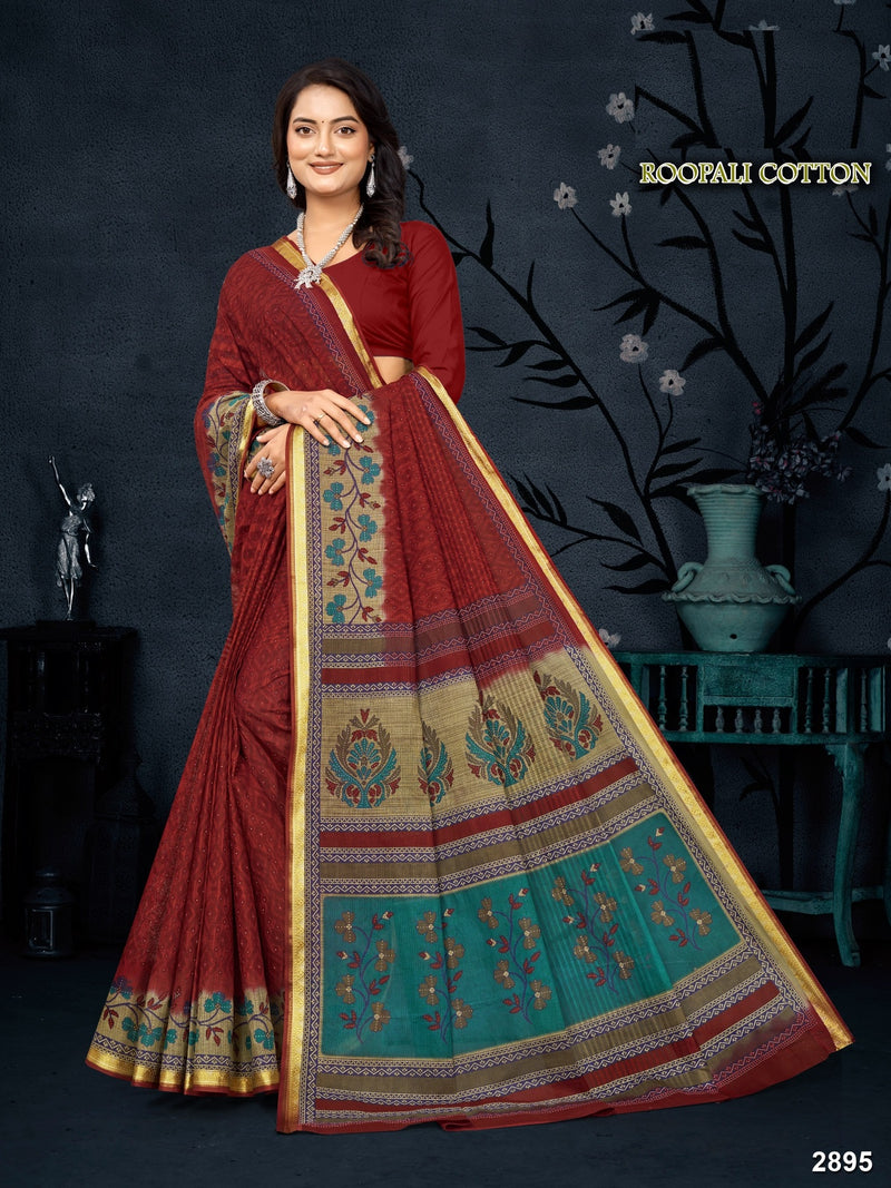 Roopali Cotton Fancy Saree – 8 Pcs Set -Printed Cotton Fabric M.R. Saree Emporium