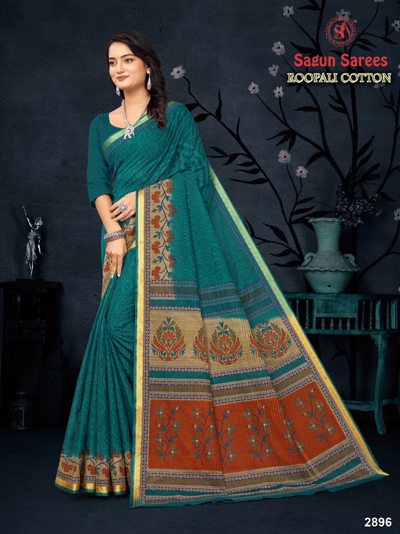 Roopali Cotton Fancy Saree – 8 Pcs Set -Printed Cotton Fabric M.R. Saree Emporium