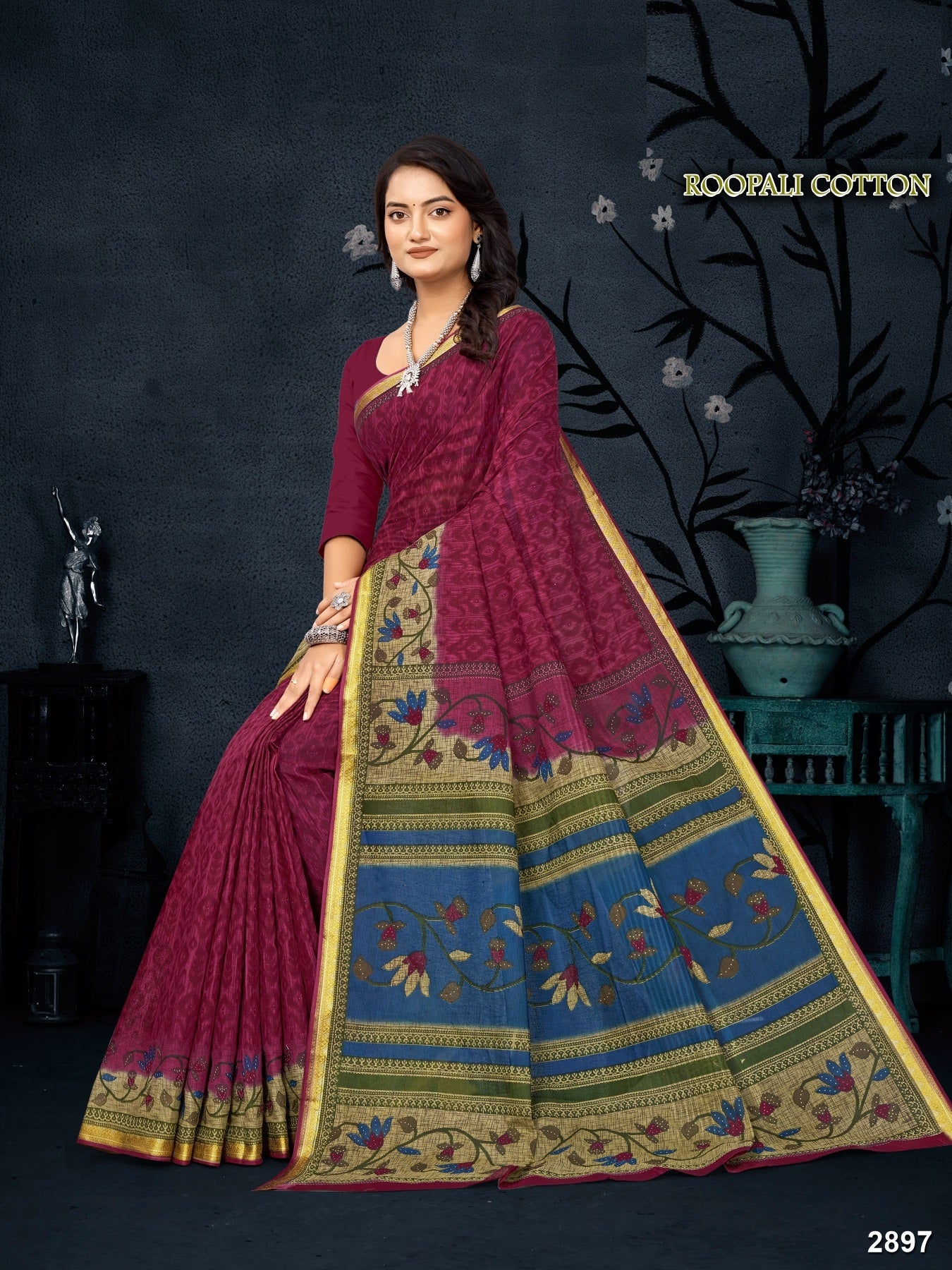 Roopali Cotton Fancy Saree – 8 Pcs Set -Printed Cotton Fabric M.R. Saree Emporium