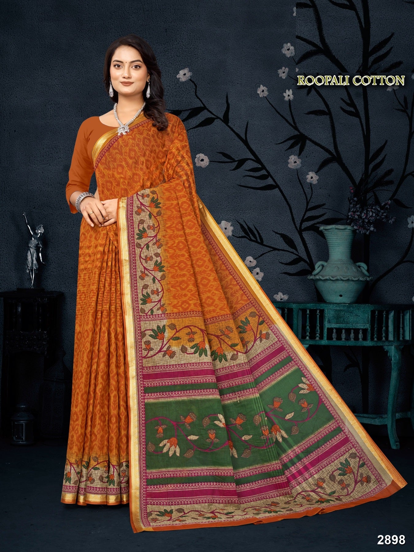 Roopali Cotton Fancy Saree – 8 Pcs Set -Printed Cotton Fabric M.R. Saree Emporium