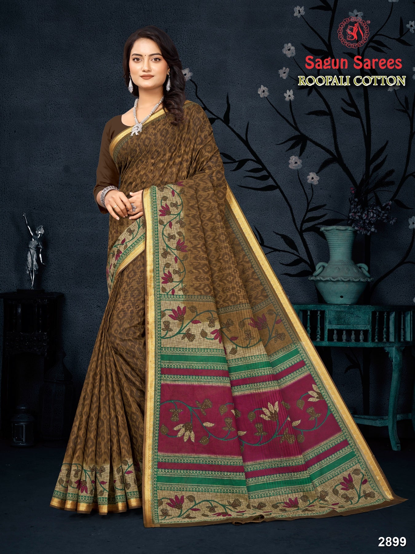 Roopali Cotton Fancy Saree – 8 Pcs Set -Printed Cotton Fabric M.R. Saree Emporium