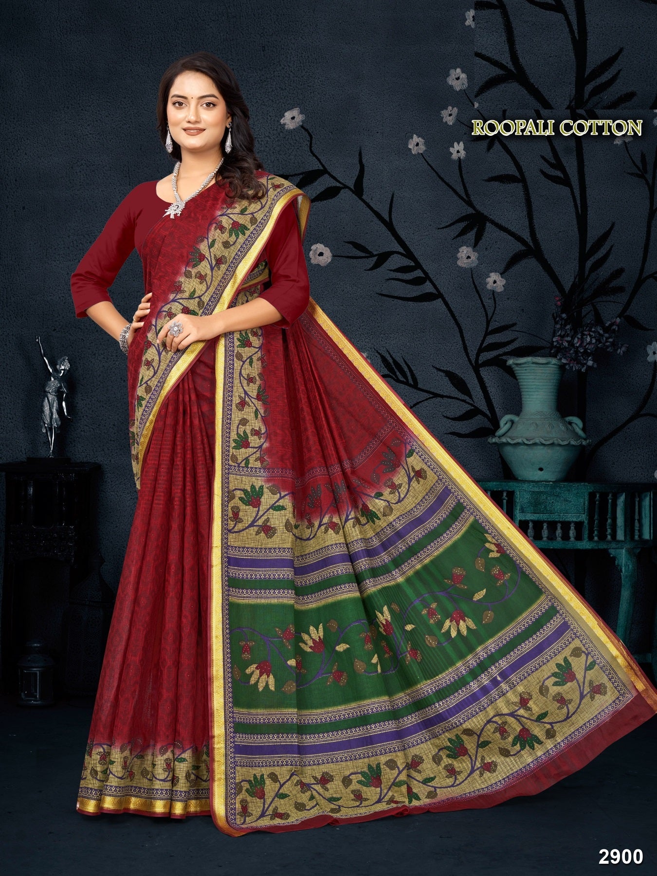 Roopali Cotton Fancy Saree – 8 Pcs Set -Printed Cotton Fabric M.R. Saree Emporium