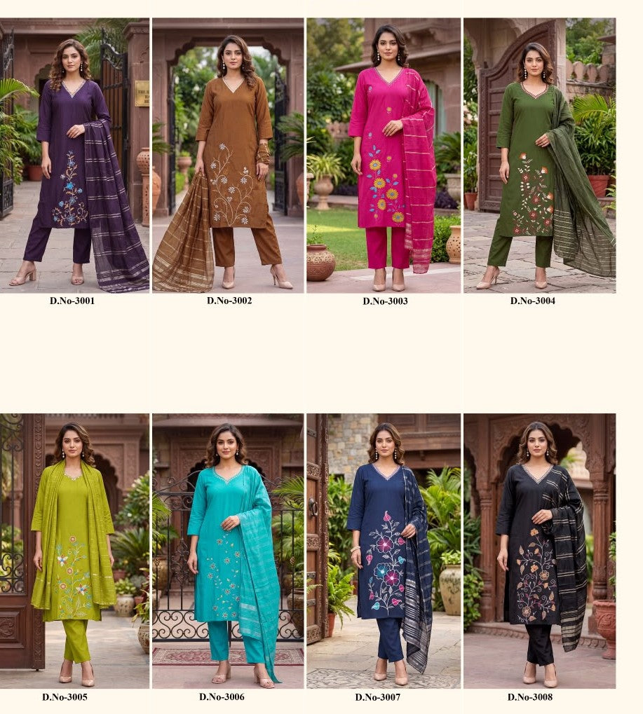 Passion Tree Raahi Vol 3 Roman Silk Embroidery 8 Pcs Set