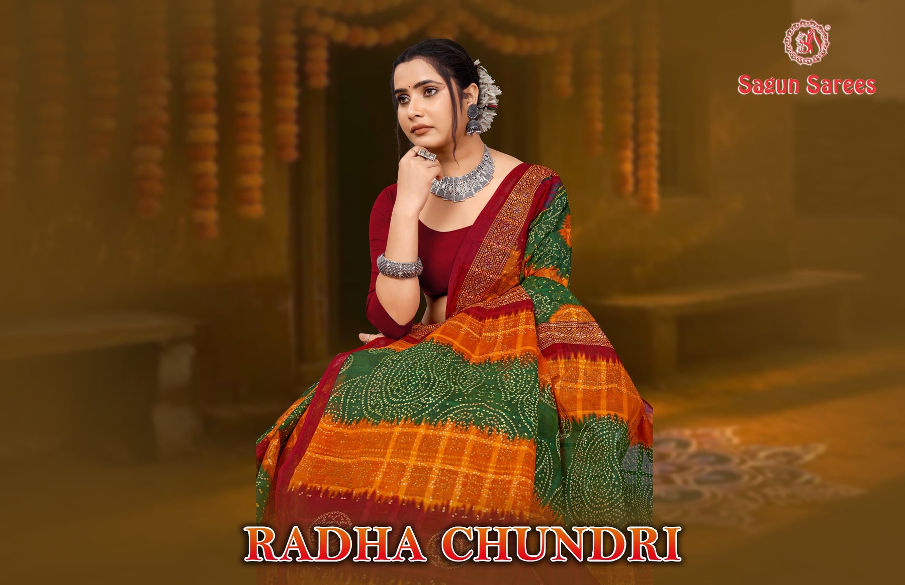 Radha Chundri Cotton Printed Saree Set 8 pcs – M.R. Saree Emporium
