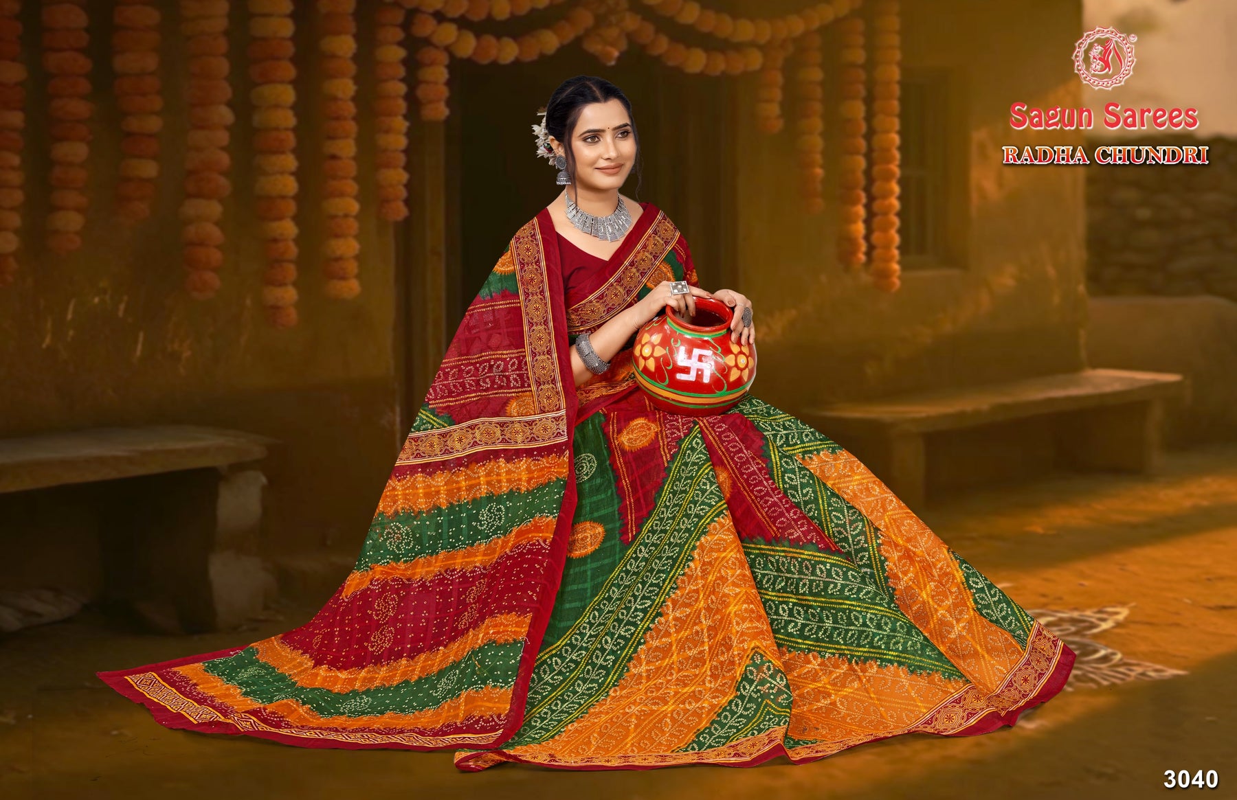 Radha Chundri Cotton Printed Saree Set 8 pcs – M.R. Saree Emporium