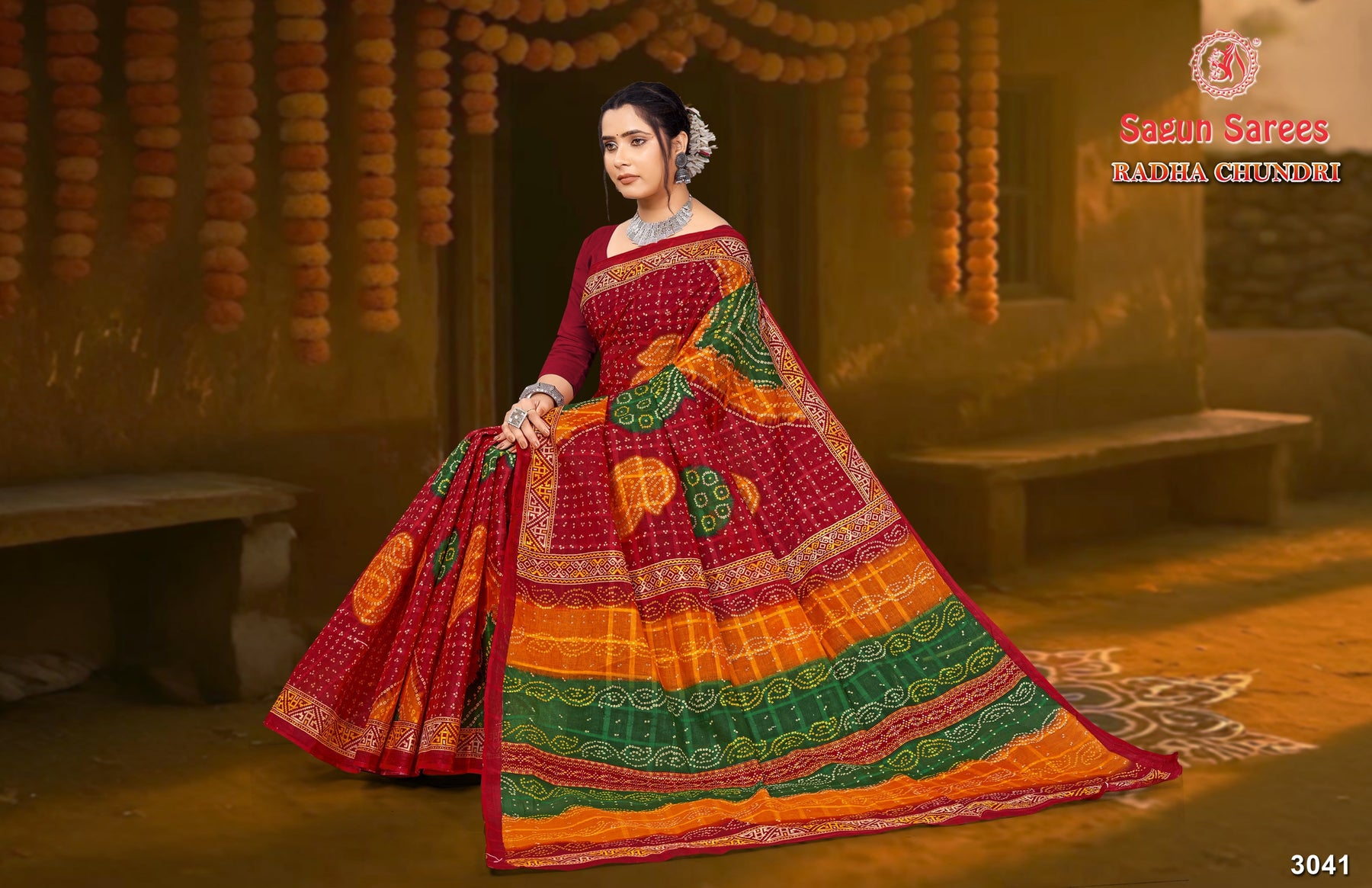 Radha Chundri Cotton Printed Saree Set 8 pcs – M.R. Saree Emporium