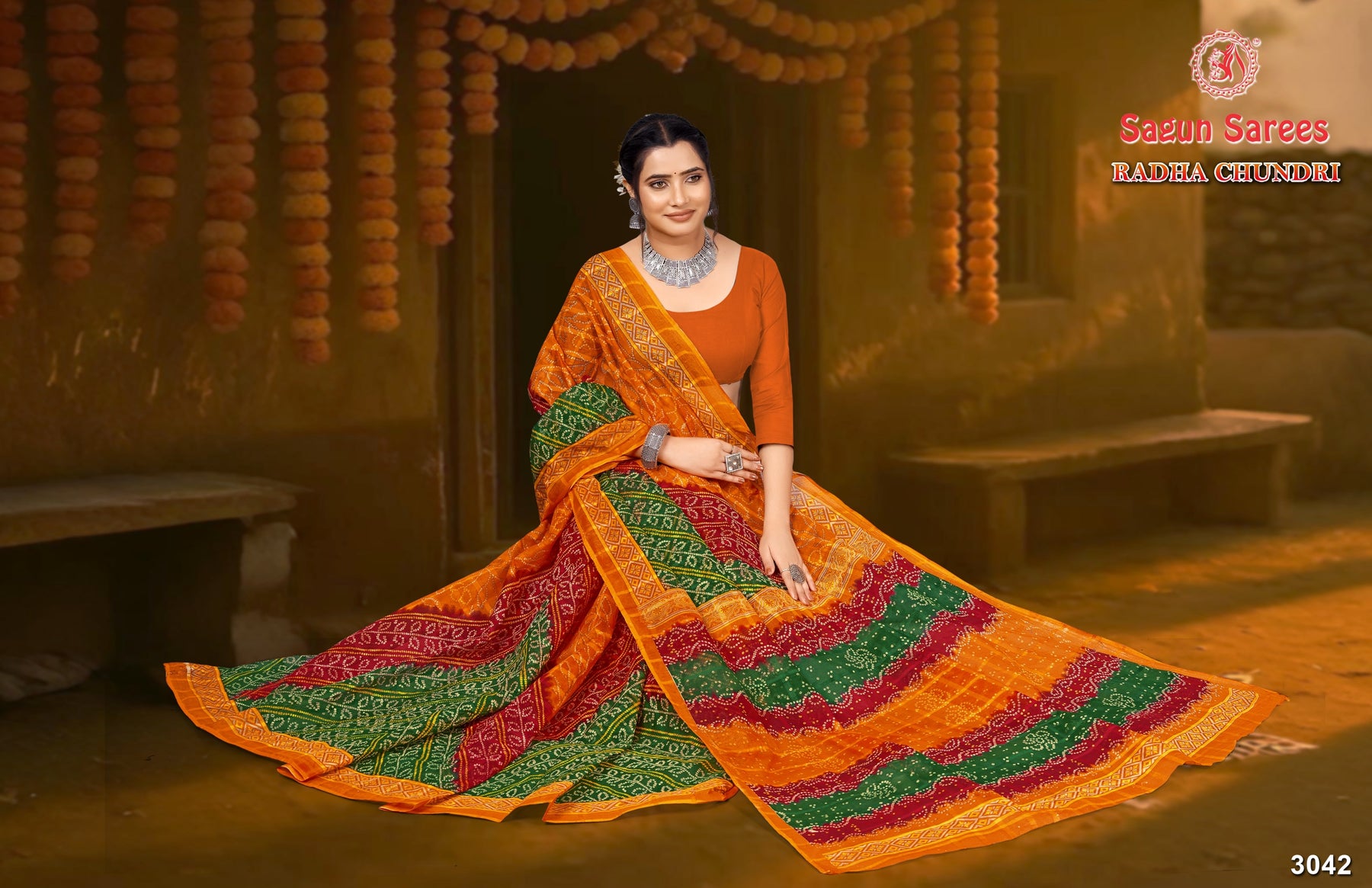 Radha Chundri Cotton Printed Saree Set 8 pcs – M.R. Saree Emporium
