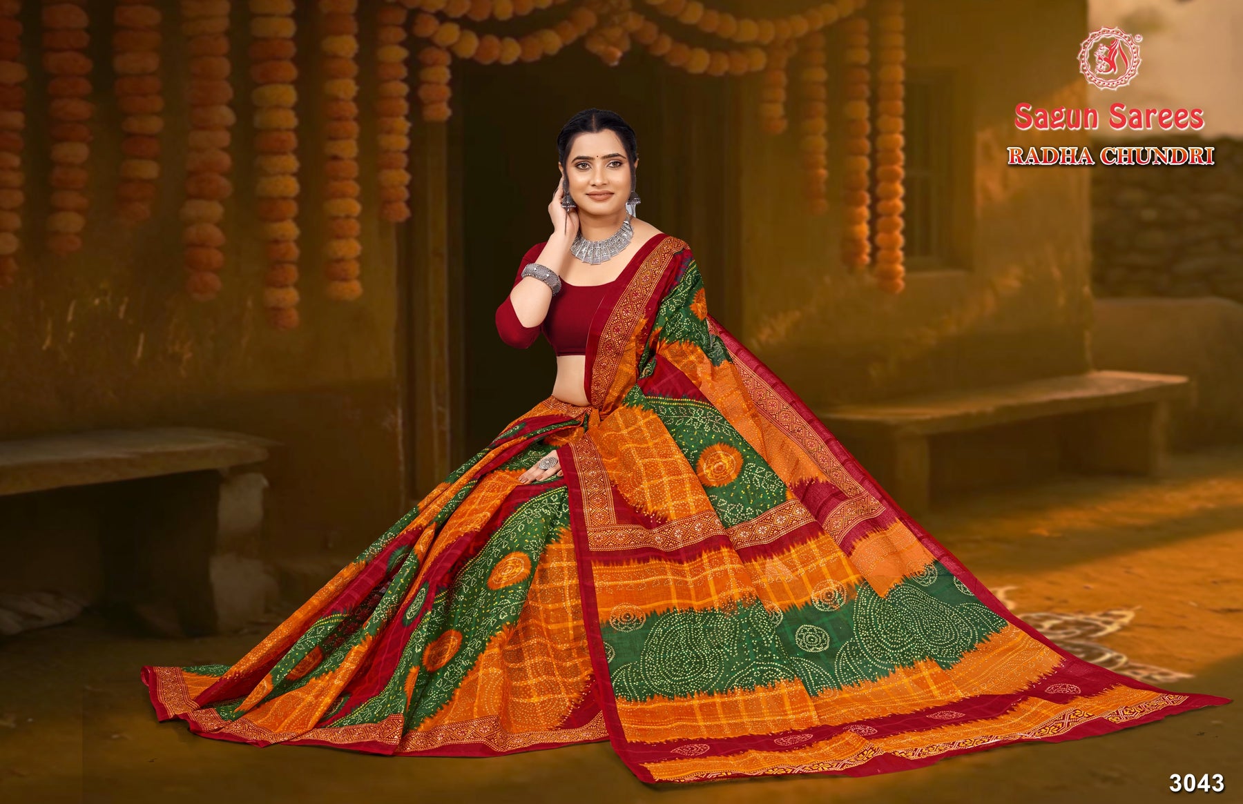 Radha Chundri Cotton Printed Saree Set 8 pcs – M.R. Saree Emporium