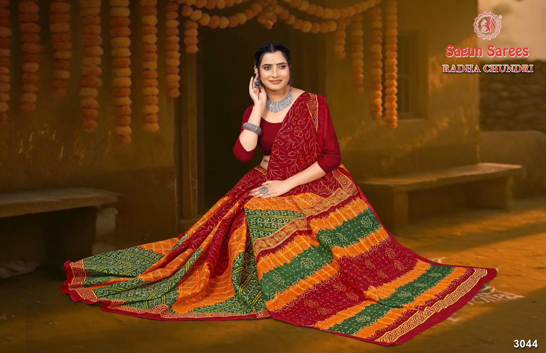 Radha Chundri Cotton Printed Saree Set 8 pcs – M.R. Saree Emporium