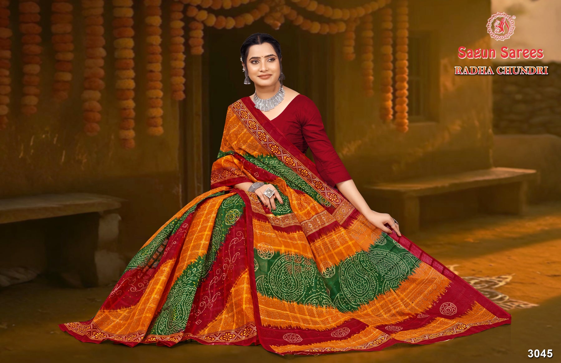 Radha Chundri Cotton Printed Saree Set 8 pcs – M.R. Saree Emporium